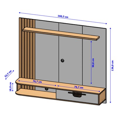 Painel para TV Até 65 Polegadas Kelani 1 Porta Naturalle/Off White - Pnr Móveis