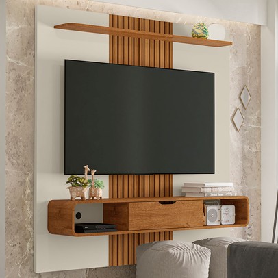Painel para TV Até 65 Polegadas Eslováquia 1 Porta 1 Prateleira Off White/Naturale - Pnr Móveis