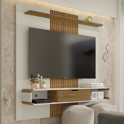 Painel para TV Até 65 Polegadas Eslováquia 1 Porta Off White/Cinamomo - Pnr Móveis