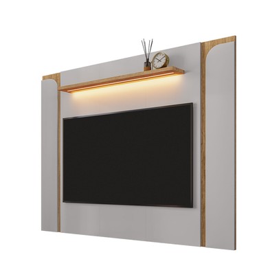 Painel para TV Até 75 Polegadas Clark 1 Prateleira com Led Off White/Cinamomo - Pnr Móveis