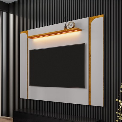 Painel para TV Até 75 Polegadas Clark 1 Prateleira com Led Off White/Naturalle - Pnr Móveis
