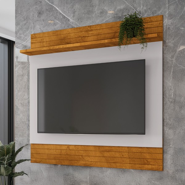 Painel para TV para TV Até 55 Polegadas Eufrates 1 Prateleira Naturalle/Off White - Pnr Móveis