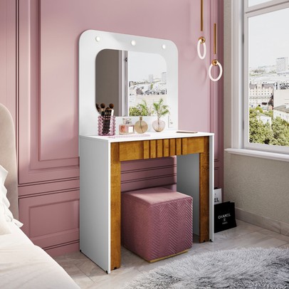 Penteadeira Camarim Andrade 1 Gaveta Branco/Naturalle - Pnr Móveis