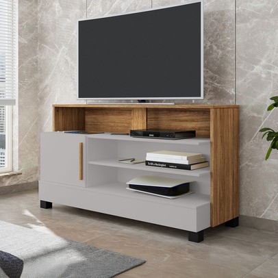 Rack para TV Até 48 Polegadas Guatemala 1 Porta Off White/Cinamomo - Pnr Móveis