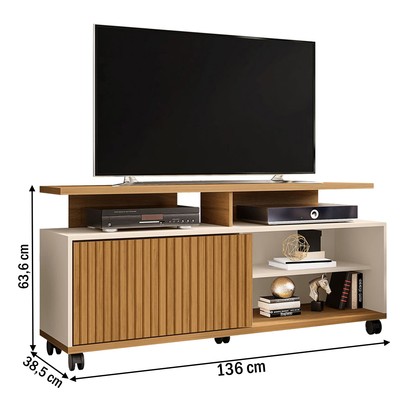 Rack para TV Até 52 Polegadas 1 Porta Malawi Ripado 3d Cinamomo/Off White - Pnr Móveis