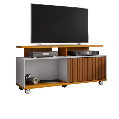 Rack para TV Até 52 Polegadas 1 Porta Malawi Ripado 3d Naturalle/Off White - Pnr Móveis