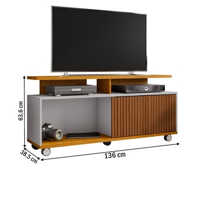 Rack para TV Até 52 Polegadas 1 Porta Malawi Ripado 3d Naturalle/Off White - Pnr Móveis