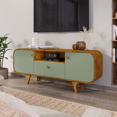 Rack para TV Até 55 Polegadas Bianchi 2 Portas 1 Gaveta Naturalle/Pistache - Pnr Móveis