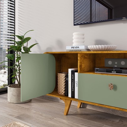 Rack para TV Até 55 Polegadas Bianchi 2 Portas 1 Gaveta Naturalle/Pistache - Pnr Móveis