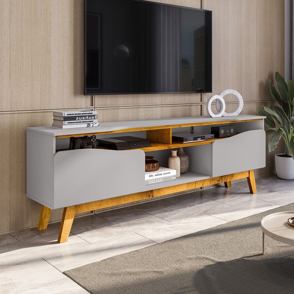 Rack para TV Até 65 Polegadas Romênia 2 Portas Off White/Naturalle - Pnr Móveis
