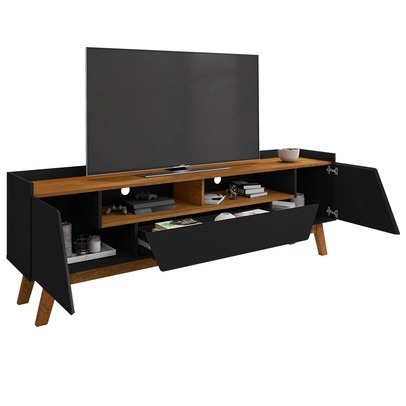 Rack para TV Até 70 Polegadas Evans 2 Portas 1 Gaveta Preto Fosco/Nature - Pnr Móveis