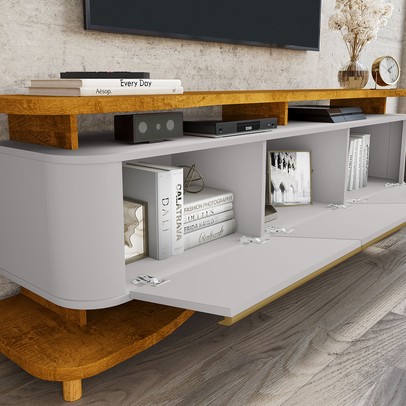 Rack para TV Até 75 Polegadas Océane 3 Portas Naturalle/Off White - Pnr Móveis