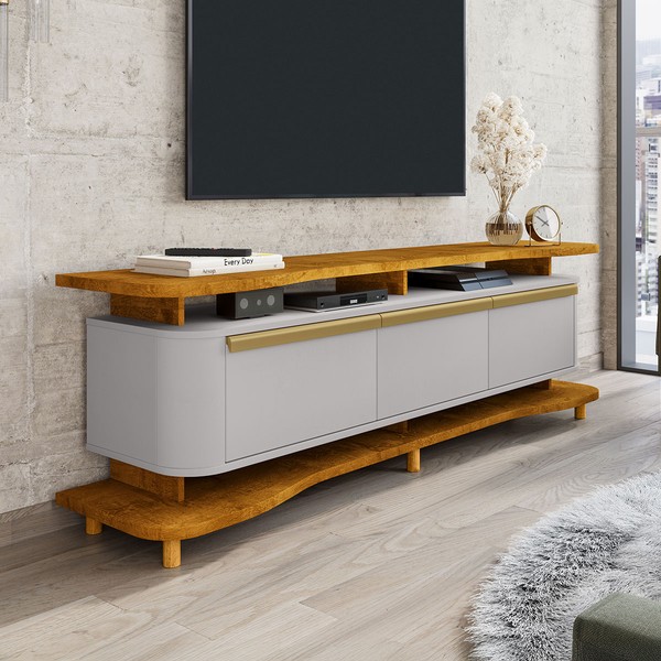 Rack para TV Até 75 Polegadas Océane 3 Portas Naturalle/Off White - Pnr Móveis