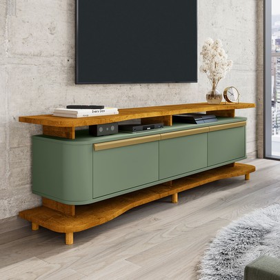 Rack para TV Até 75 Polegadas Océane 3 Portas Naturalle/Pistache - Pnr Móveis