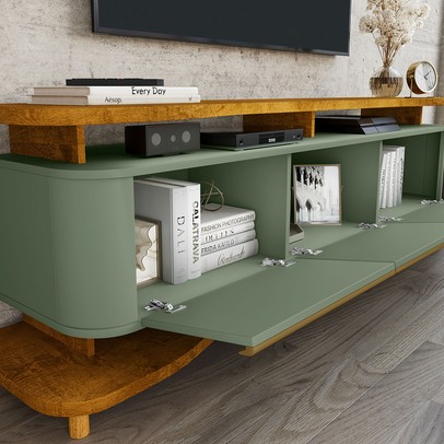 Rack para TV Até 75 Polegadas Océane 3 Portas Naturalle/Pistache - Pnr Móveis