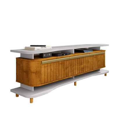 Rack para TV Até 75 Polegadas Océane 3 Portas Off White/Naturalle Fresado - Pnr Móveis