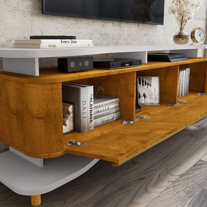 Rack para TV Até 75 Polegadas Océane 3 Portas Off White/Naturalle Fresado - Pnr Móveis