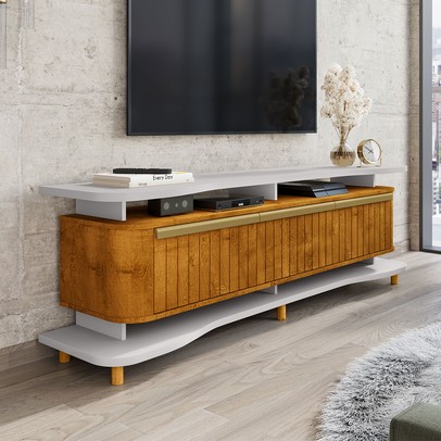 Rack para TV Até 75 Polegadas Océane 3 Portas Off White/Naturalle Fresado - Pnr Móveis