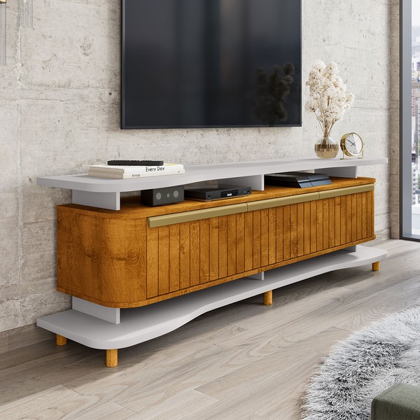 Rack para TV Até 75 Polegadas Océane 3 Portas Off White/Naturalle Fresado - Pnr Móveis