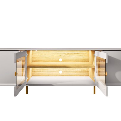 Rack para TV Até 75 Polegadas Evans 4 Portas com Vidro e Led Off White/Cinamomo - Pnr Móveis