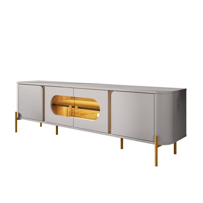 Rack para TV Até 75 Polegadas Evans 4 Portas com Vidro e Led Off White/Cinamomo - Pnr Móveis