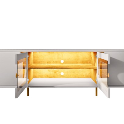 Rack para TV Até 75 Polegadas Evans 4 Portas com Vidro e Led Off White/Naturalle - Pnr Móveis