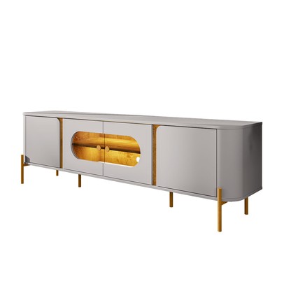 Rack para TV Até 75 Polegadas Evans 4 Portas com Vidro e Led Off White/Naturalle - Pnr Móveis