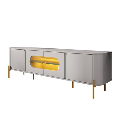 Rack para TV Até 75 Polegadas Evans 4 Portas com Vidro e Led Off White/Pistache - Pnr Móveis