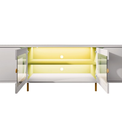 Rack para TV Até 75 Polegadas Evans 4 Portas com Vidro e Led Off White/Pistache - Pnr Móveis