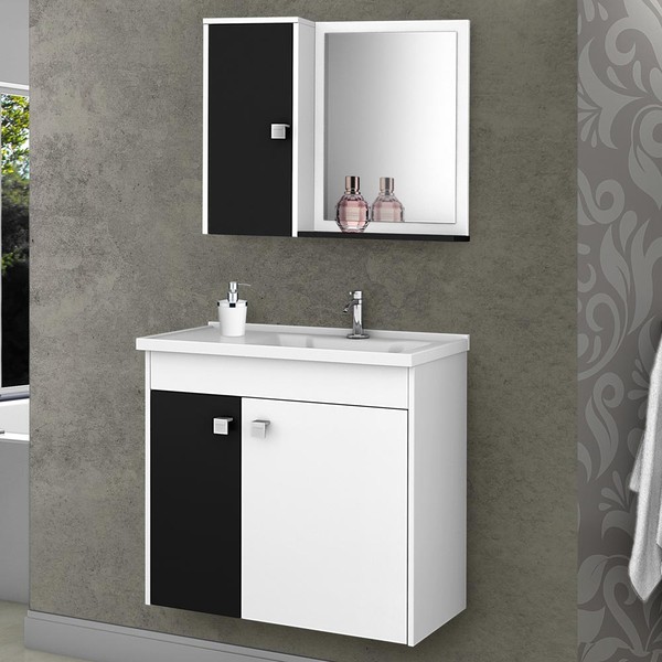 Armário de Banheiro Zalma Branco/Preto - Pnr Móveis
