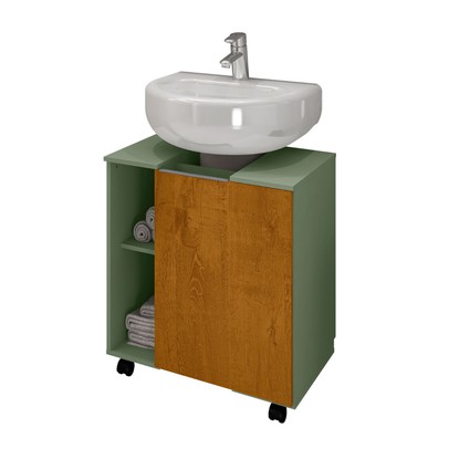 Armário de Banheiro Kodiak 1 Porta 6 Prateleiras Pistache/Naturalle - Pnr Móveis