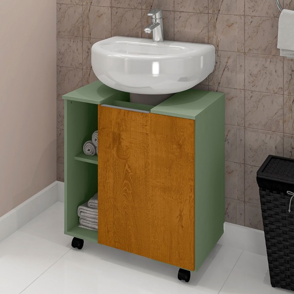 Armário de Banheiro Kodiak 1 Porta 6 Prateleiras Pistache/Naturalle - Pnr Móveis