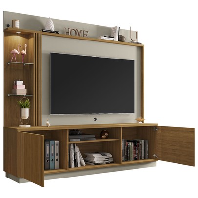 Estante para TV Até 65 Polegadas com Led 2 Portas Cinamomo/Off White - Pnr Móveis