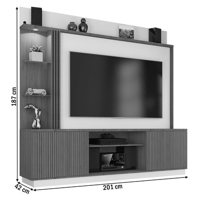 Estante para TV Até 65 Polegadas com Led 2 Portas Cinamomo/Off White - Pnr Móveis
