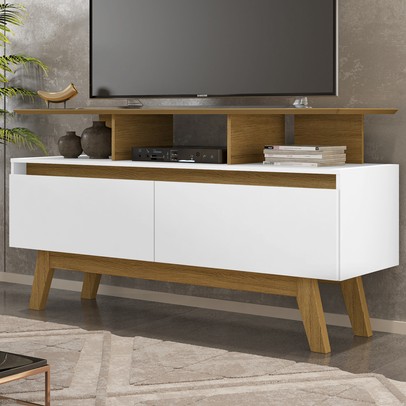 Rack para TV Até 50 Polegadas Mansell 2 Portas Cinamomo/Branco - Pnr Móveis