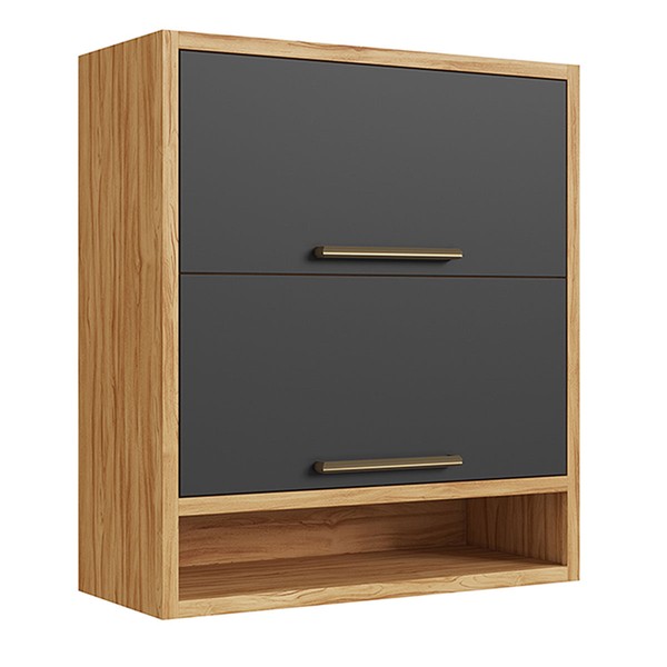 Armário Aéreo Cozinha 80 Cm Syrah 2 Portas 100% Mdf Amêndoa/Chumbo - Rio Doce