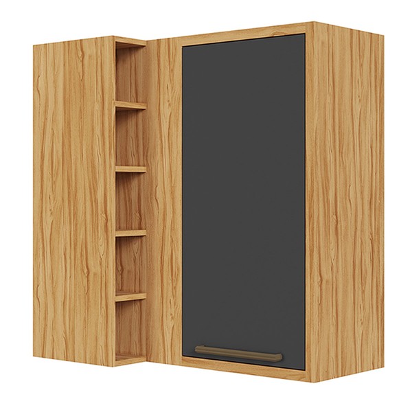 Armário Aéreo Cozinha de Canto 1 Porta 1 Prateleira 100% Mdf Amêndoa/Chumbo - Rio Doce