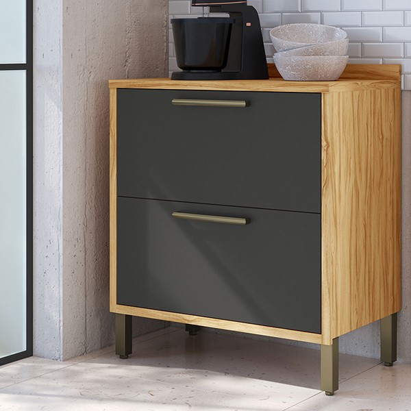 Balcão de Cozinha 80 Cm Syrah 1 Porta 1 Gaveta 100% Mdf Amêndoa/Chumbo - Rio Doce