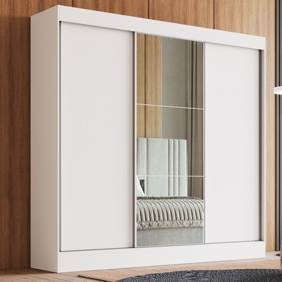 Guarda-Roupa Casal Michigan 3 Portas 4 Gavetas 100% Mdf com Espelho Branco - Doripel Móveis