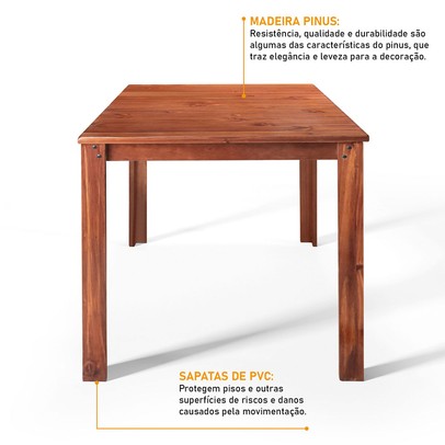 Mesa de Jantar 4 Lugares Cherry Madeira Maciça Mogano - Pnr Móveis