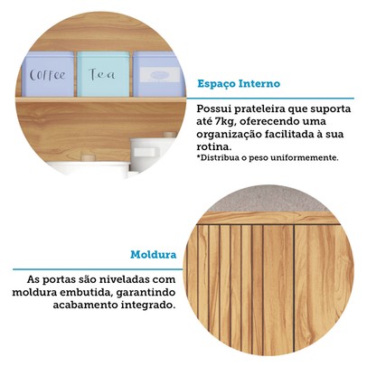 Armário Aéreo de Cozinha 80 Cm Sauvignon 2 Portas 1 Prateleira 100% Mdf Amêndoa - Rio Doce