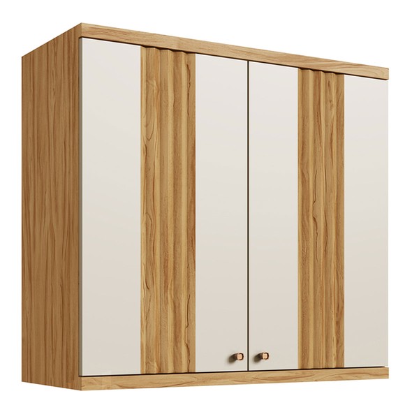 Armário Aéreo Cozinha 80 Cm Sauvignon 2 Portas 100% Mdf Amêndoa/Off White - Rio Doce