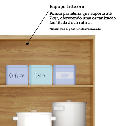 Armário Aéreo Cozinha 80 Cm Sauvignon 2 Portas 100% Mdf Amêndoa/Off White - Rio Doce