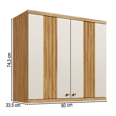 Armário Aéreo Cozinha 80 Cm Sauvignon 2 Portas 100% Mdf Amêndoa/Off White - Rio Doce