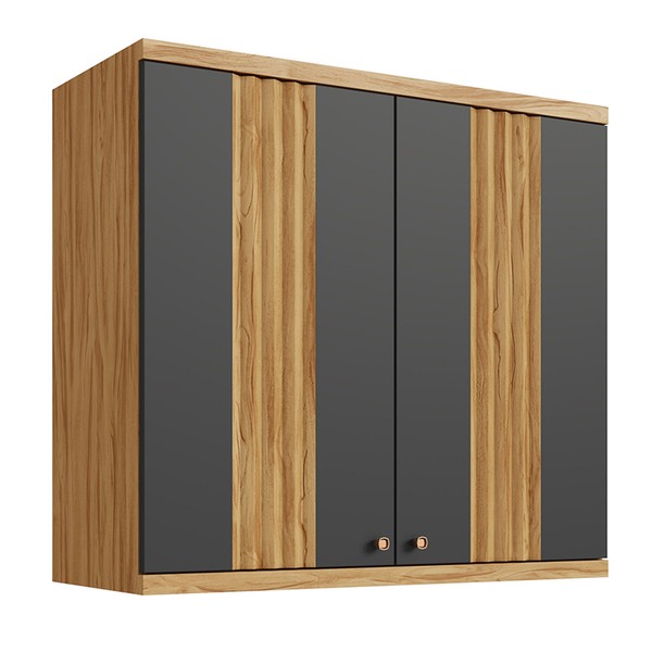 Armário Aéreo Cozinha 80 Cm Sauvignon 2 Portas 100% Mdf Amêndoa/Chumbo - Rio Doce