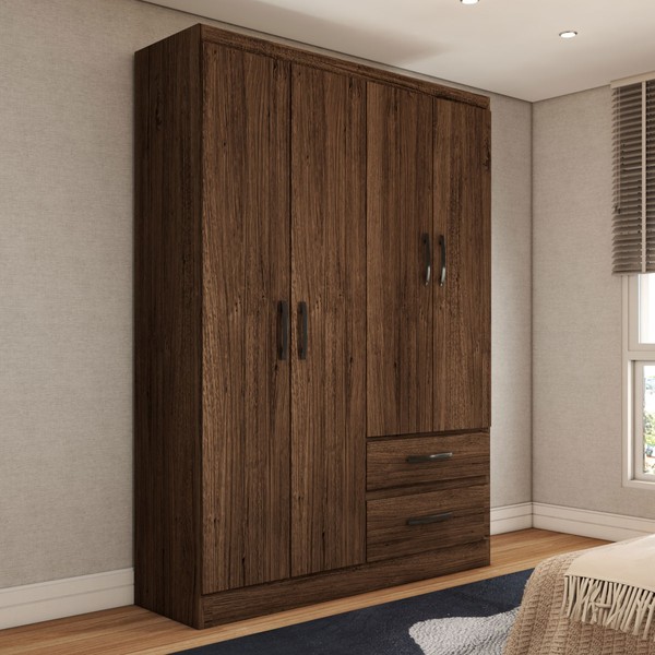 Guarda-Roupa Solteiro Boulevard 4 Portas 2 Gavetas Castanho - Panorama Móveis