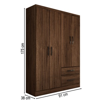 Guarda-Roupa Solteiro Boulevard 4 Portas 2 Gavetas Castanho - Panorama Móveis