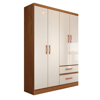 Guarda-Roupa Solteiro Boulevard 4 Portas 2 Gavetas Off White/Nogueira - Panorama Móveis