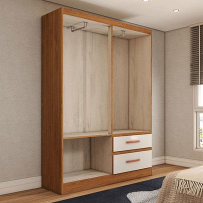 Guarda-Roupa Solteiro Boulevard 4 Portas 2 Gavetas Off White/Nogueira - Panorama Móveis