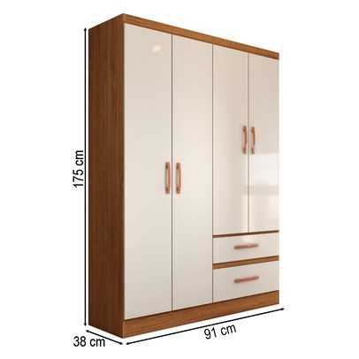 Guarda-Roupa Solteiro Boulevard 4 Portas 2 Gavetas Off White/Nogueira - Panorama Móveis
